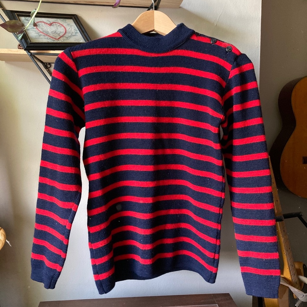 Vintage pure virgin wool sweater red blue stripes